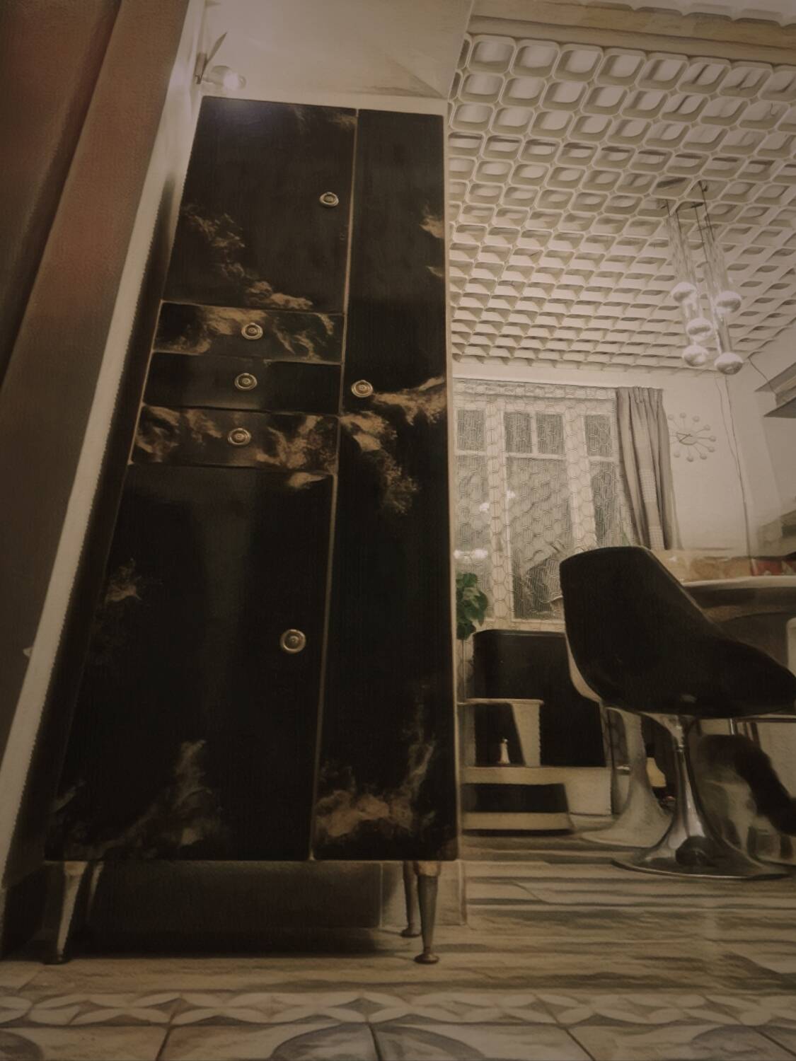 Black and gold lacquered Sanibloc furniture in the style of Maison Jansen, 1970