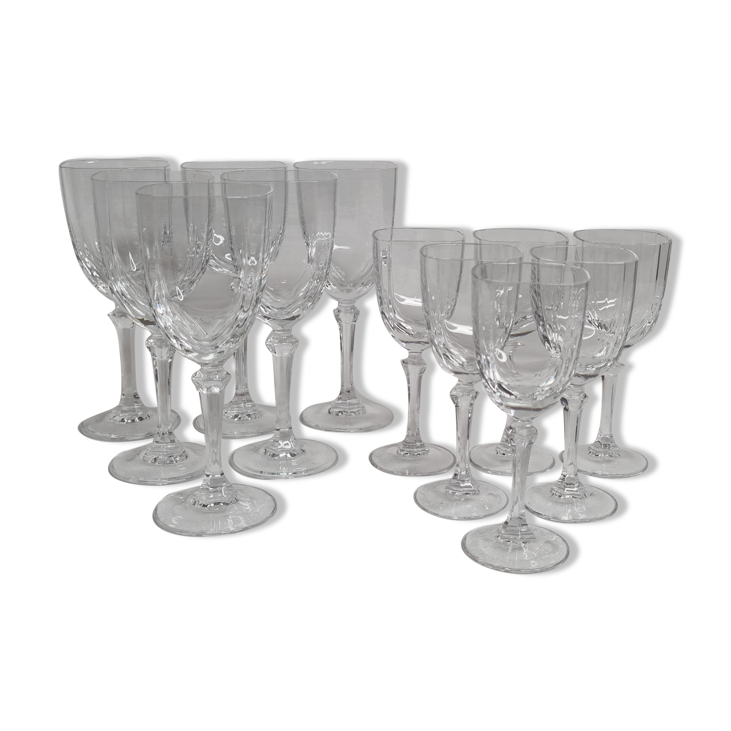 Ensemble de 12 verres à vin et à liqueur en cristal d'Arques, modèle Chambery