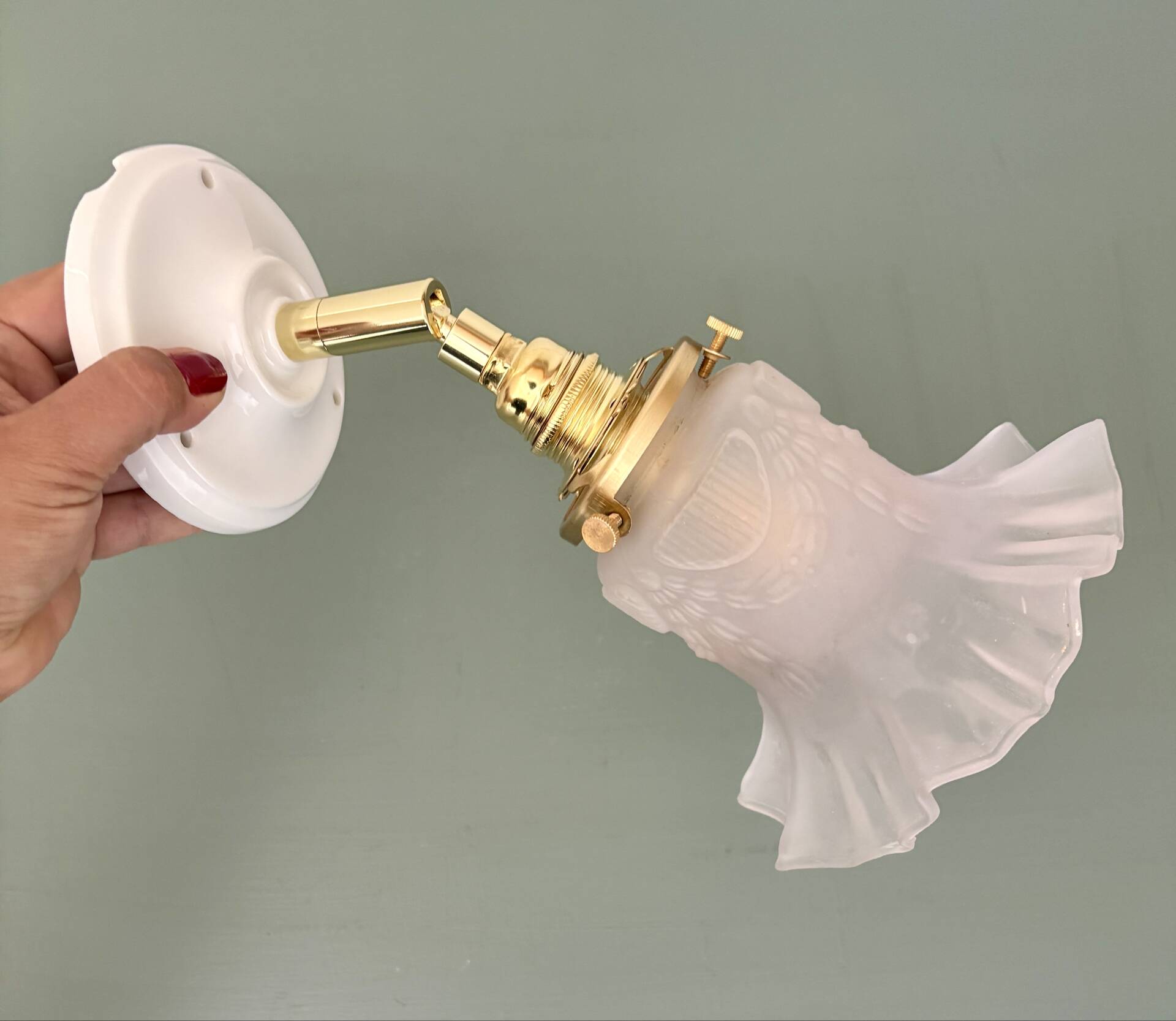 Vintage frosted glass tulip wall light