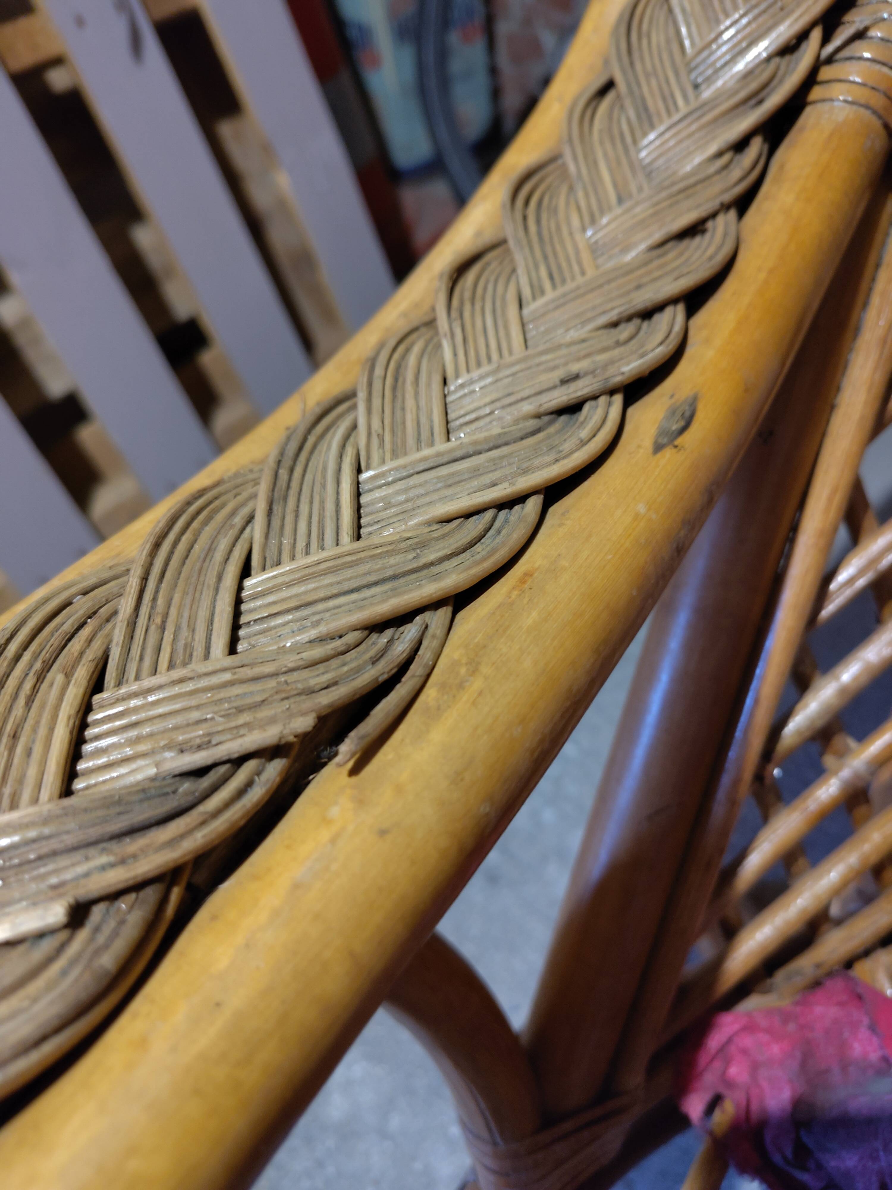 Vintage rattan armchair Mélarti (Emmanuelle style) + custom cushion