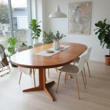 Extendable teak round table – vintage Scandinavian design – Ø120 cm + 2 extensions