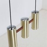 Rare lampe suspendue "Cylinder III" par Jo Hammerborg pour Fog & Mørup / années 1960 / design danois moderne du milieu du siècle / Teck / Laiton