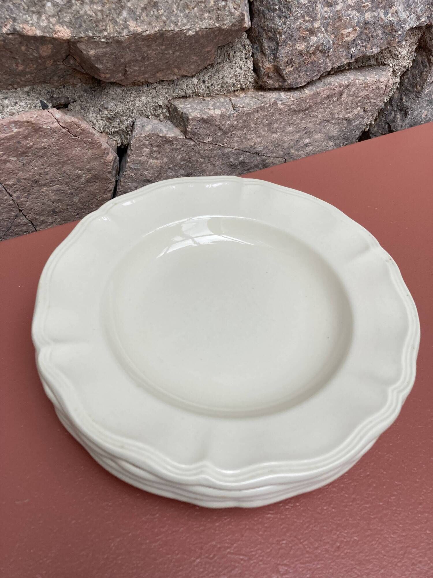 Set of 4 ivory gadroon soup plates Digoin Sarreguemines