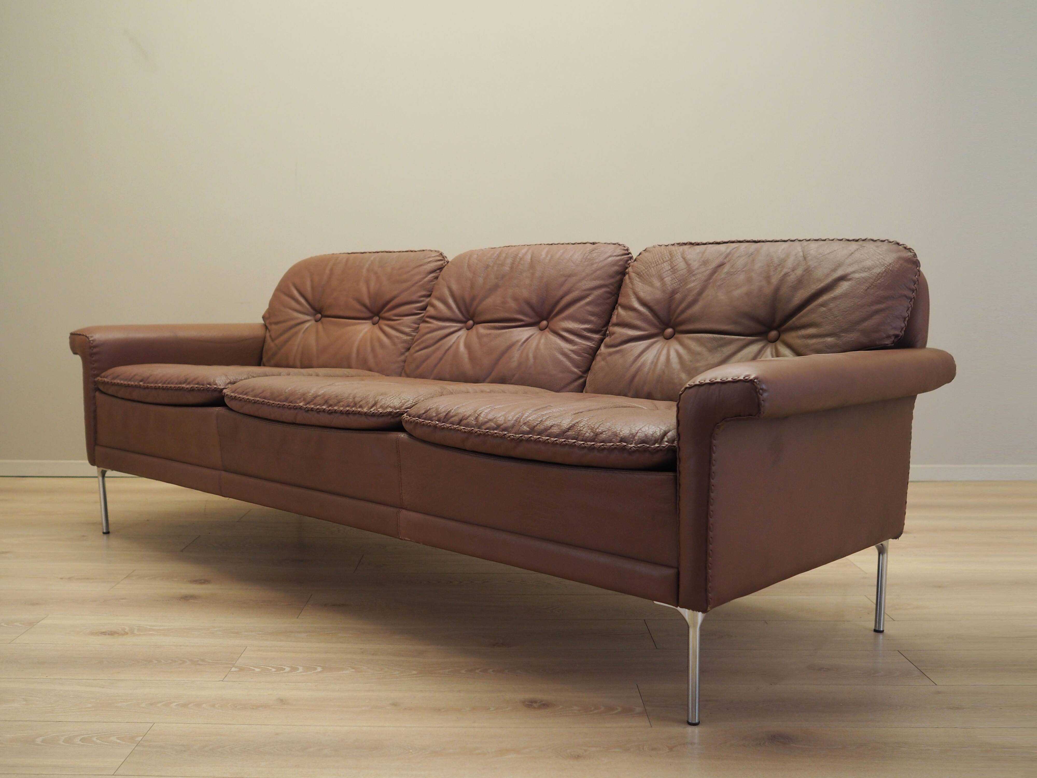 Brown leather sofa, Danish design, 1960s, manufactured by AS Vejen Polstermøbe