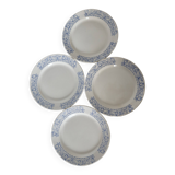 4 vintage porcelain dessert plates with blue border