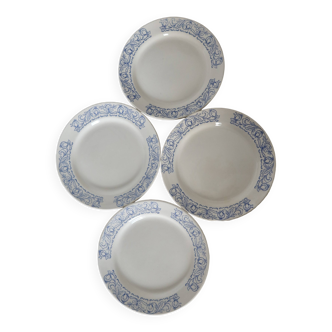 4 assiettes à dessert vintage porcelaine liseré bleu