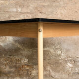 Vintage table in solid beech and black laminate tray