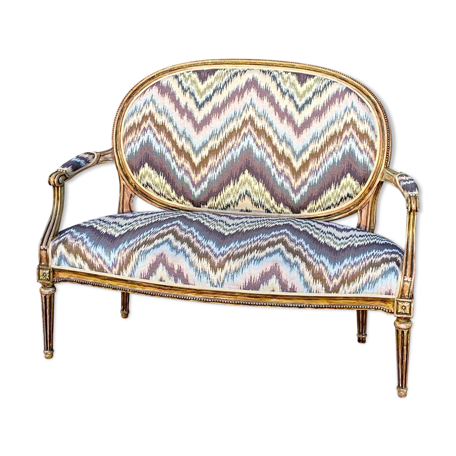 Louis XVI-style carved and lase-style wooden bench