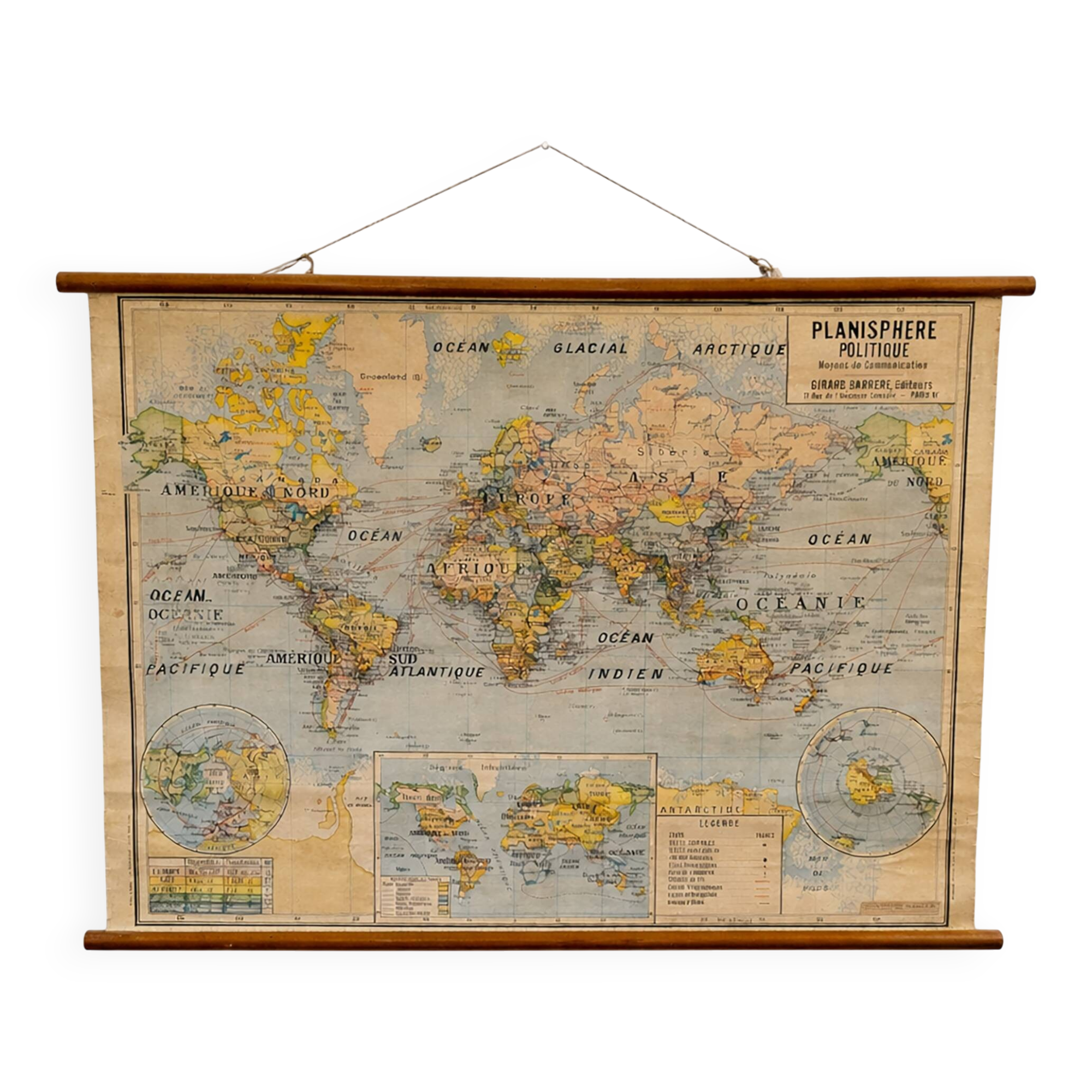 Vintage political wall map, school map 1961 (large format)