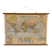 Planisphère politique mural vintage, carte scolaire 1961 (grand format)