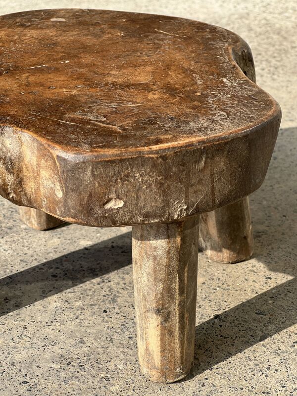Mini tabouret bas en teck asiatique ancien upcyclé H15 D24