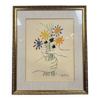 D'après Pablo Picasso : Bouquet de fleurs, combat pour la paix  photolithographie sur vélins