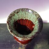Vase adp céramique émaillée marron coulures vert bleu avec anses vintage