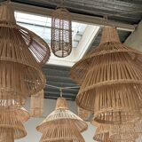 Rattan pendant lamp or light in the shape of an Asian lantern