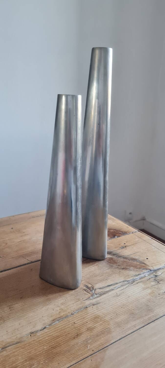 Pair of modernist Ikea aluminum candlesticks 1970
