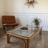 Grand table basse rotin et verre