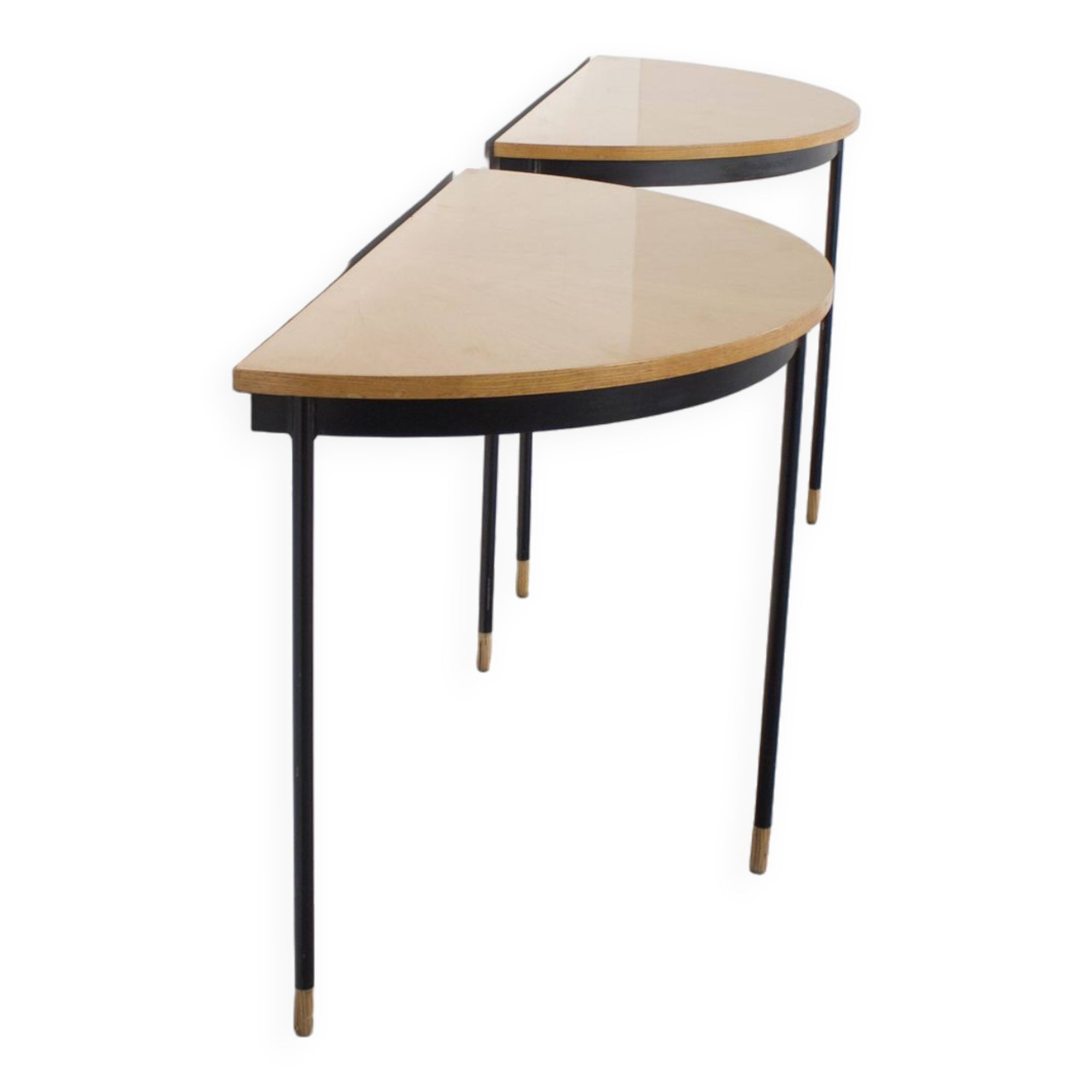 Pair of Italian Sunburst Veneered Consoles / Side Tables, 1960s