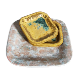 Set of three potter's plates in enamelled earth