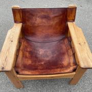 Safari chair in pine and leather, first edition attributed to Karin Mobring, 1970s