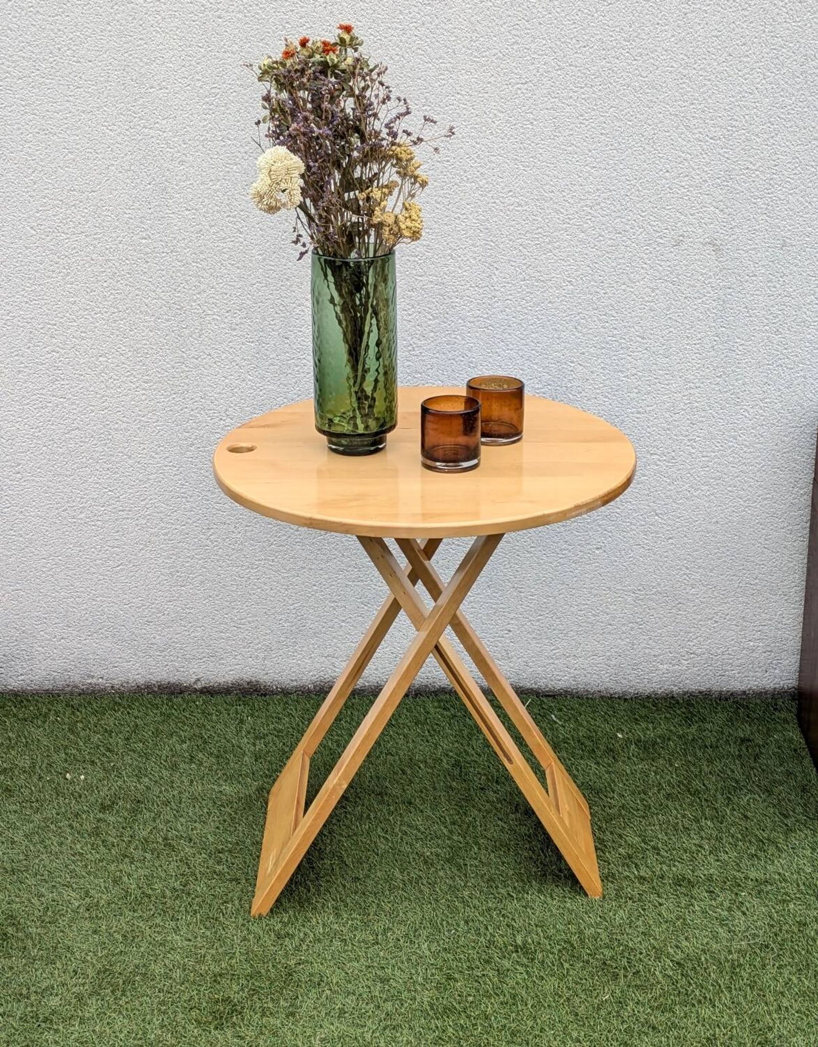 Table pliante design “Suzy” Adrian Reed bois blond vintage 80