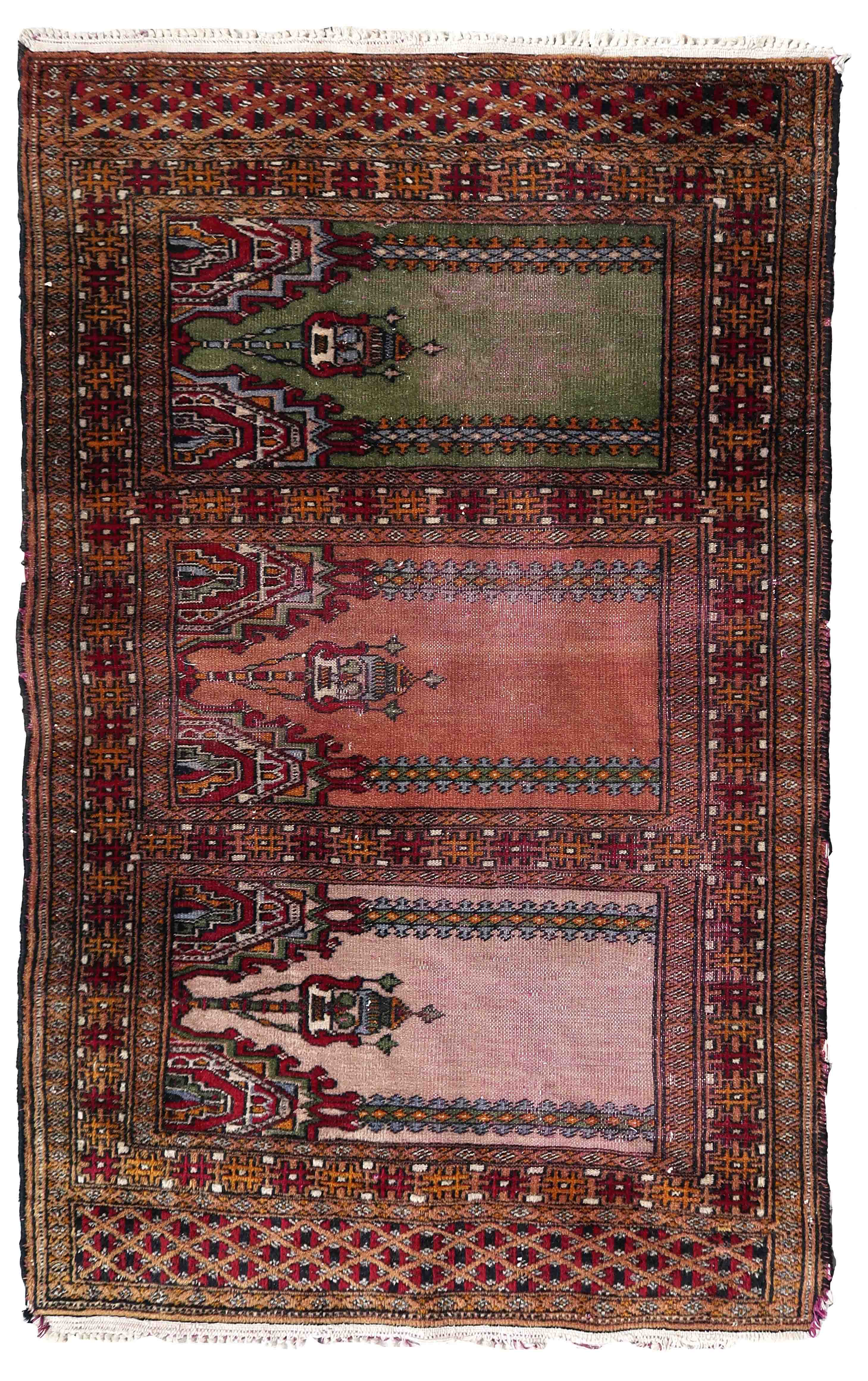 Vintage carpet Uzbek Bukhara handmade 63cm x 98cm 1950s