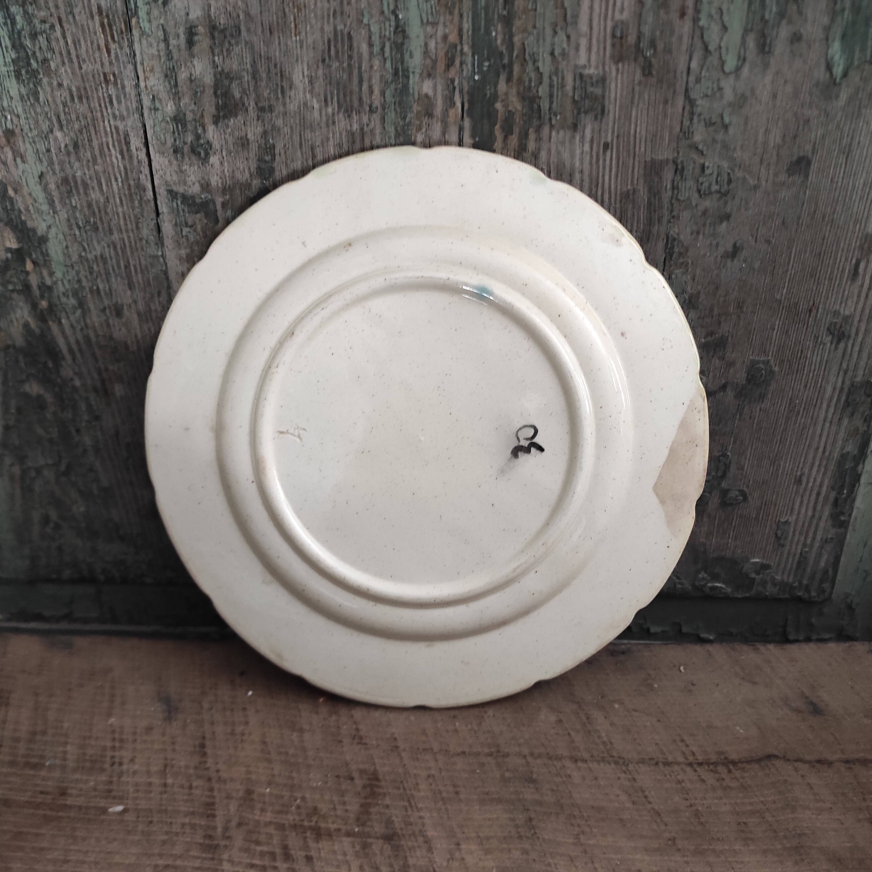 French antique asparagus dish, majolica, barbotine