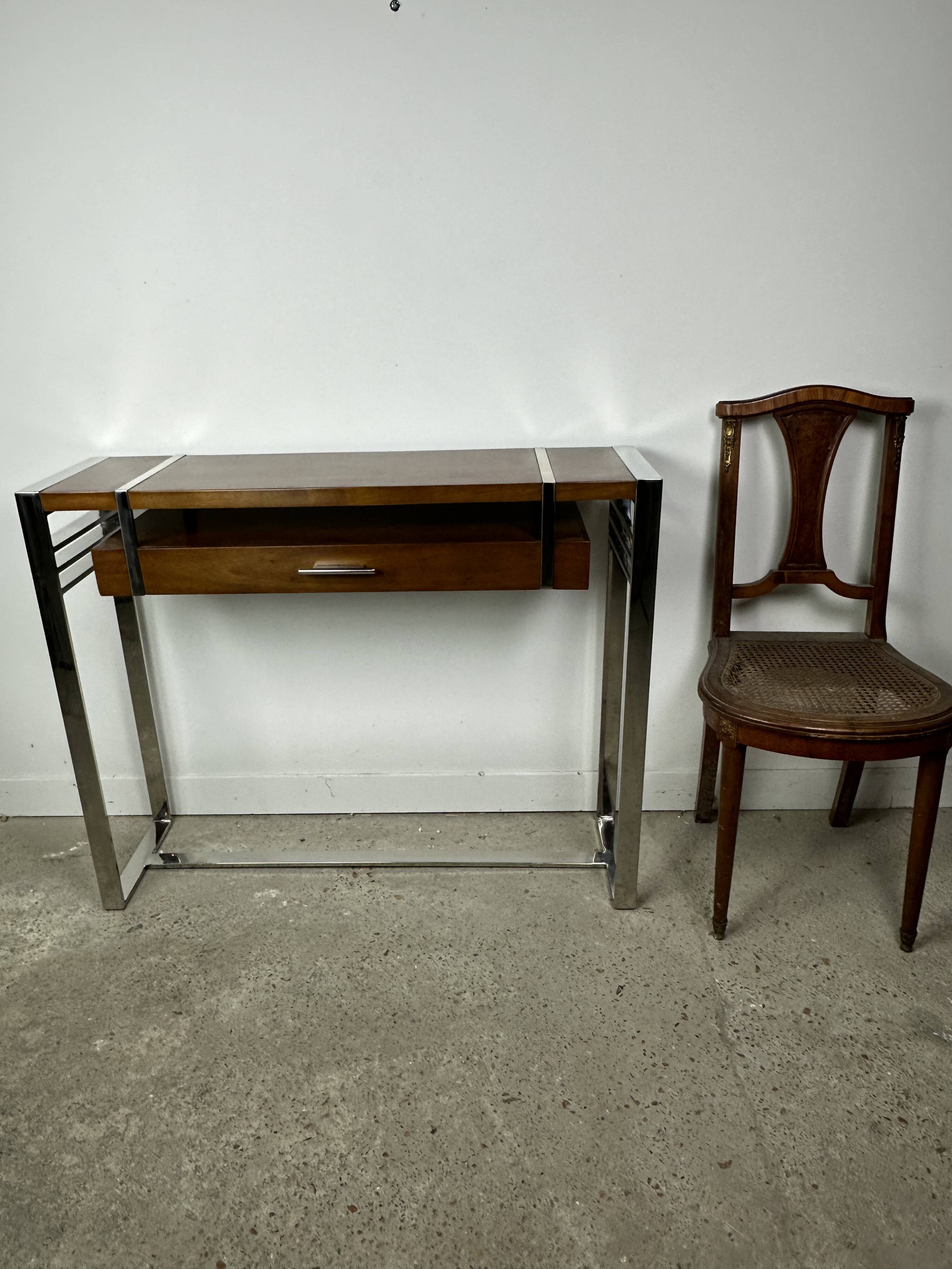 Console de style Art déco en bois et métal chromé