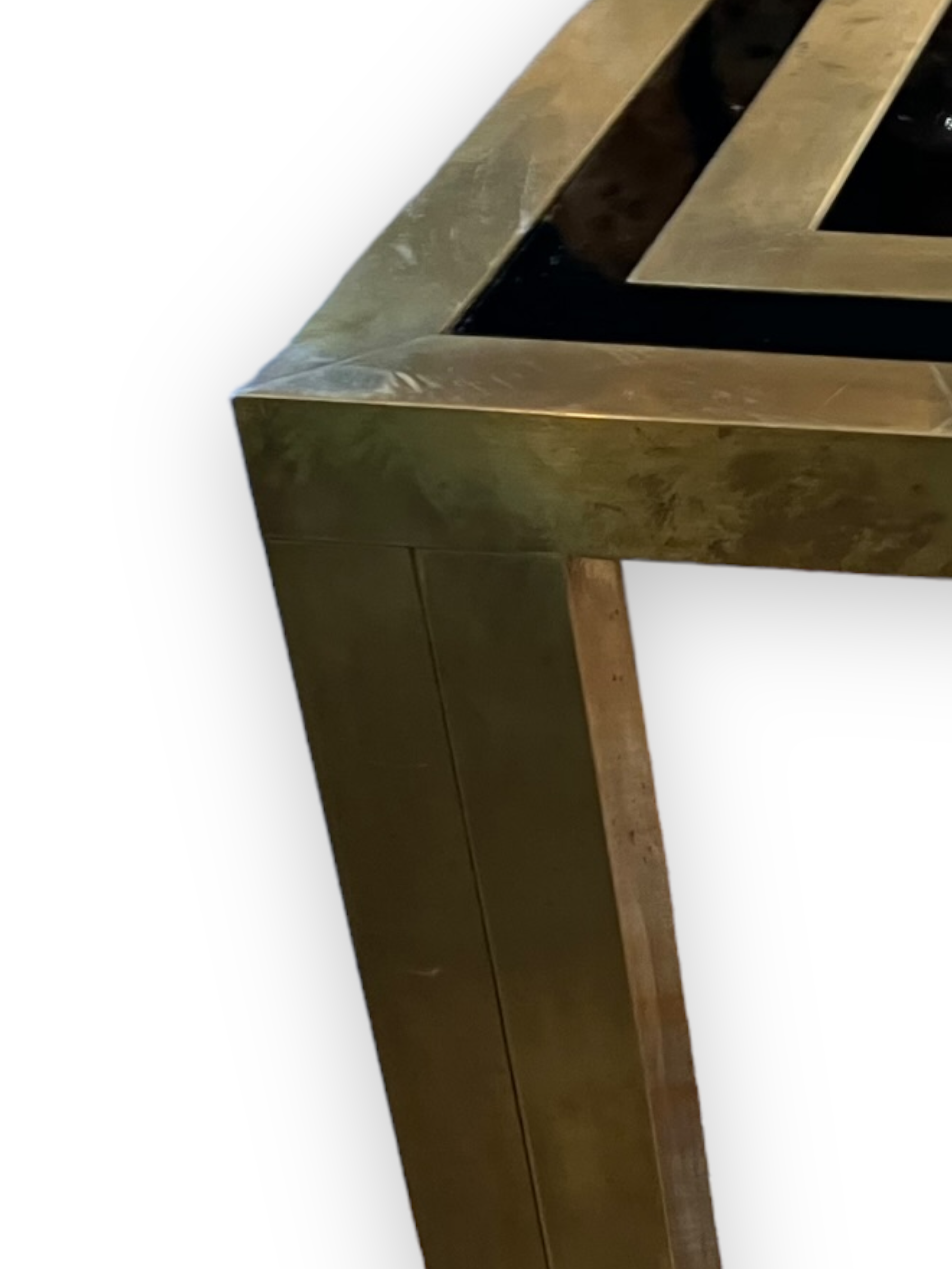 Coffee table in gilded brass and black glass by Studio Mercier for Liwan's