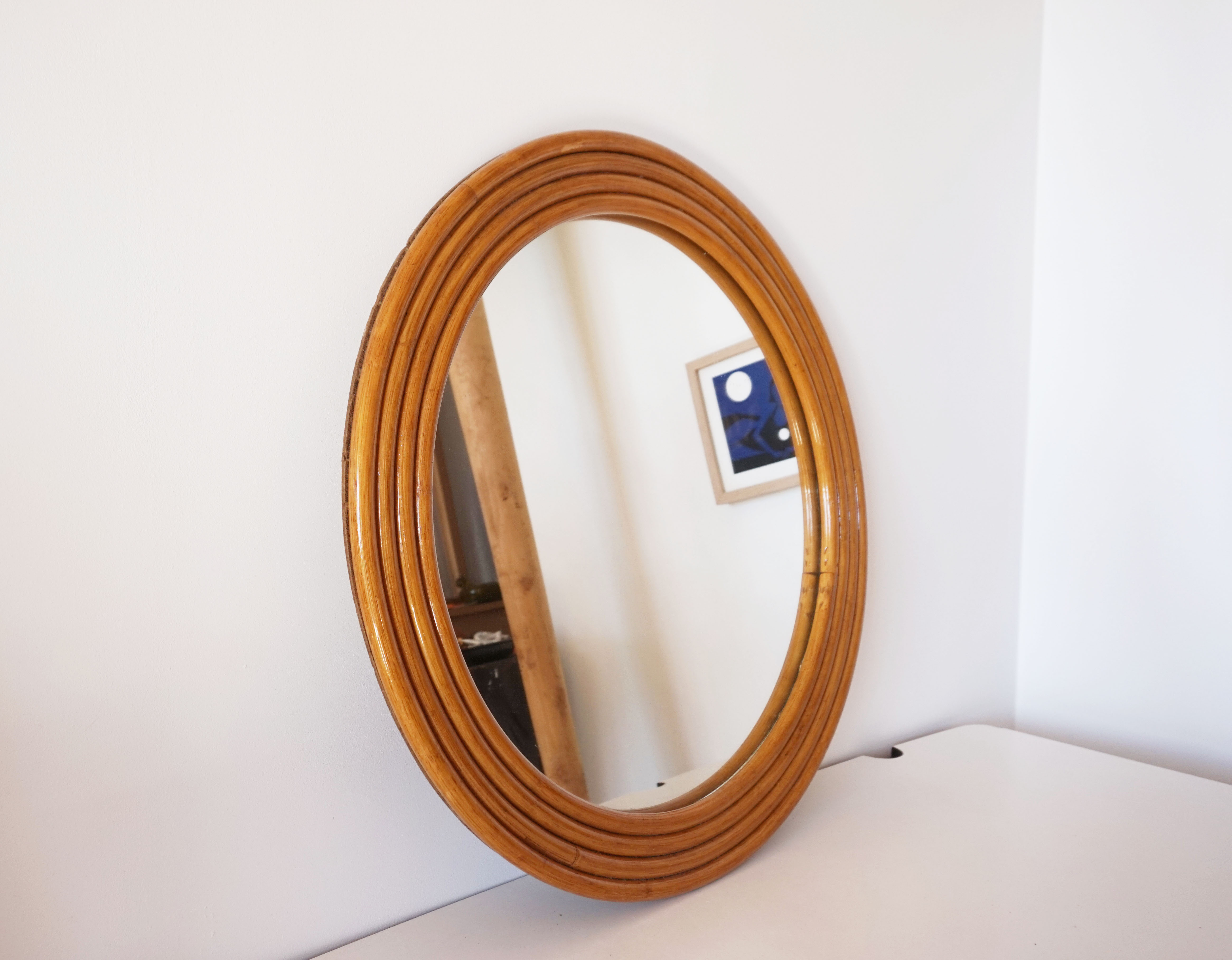 Round rattan bamboo mirror, 60 cm