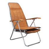 Chaise longue pliante italienne des années 1970 avec revêtement en similicuir