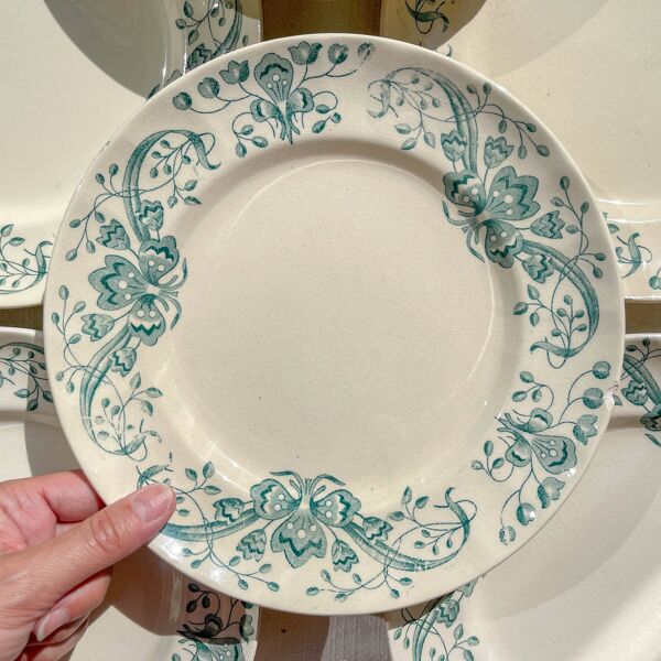 Lot de 8 Petites Assiettes Anciennes Terre de Fer ''Figuig'' Longchamp XIXe