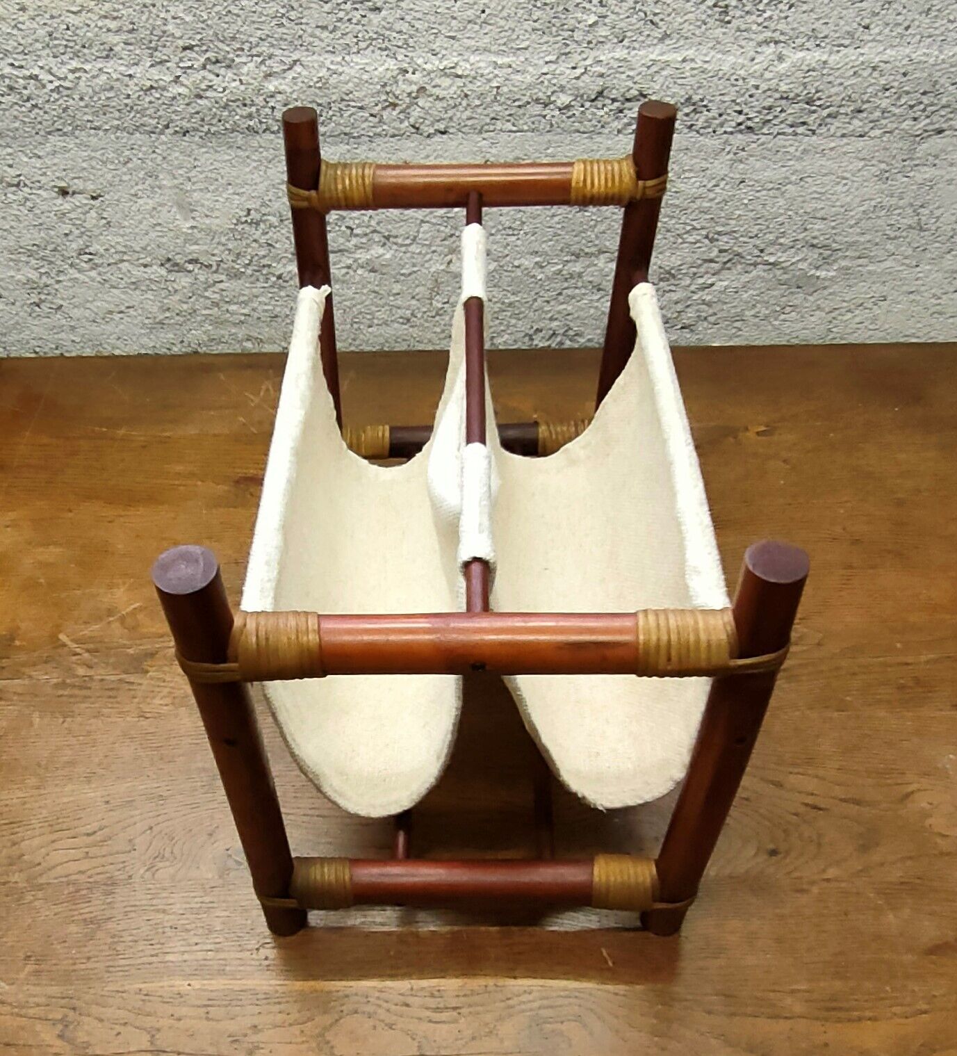 Vintage magazine holders 70's ~ rattan, burlap and wicker ~ France