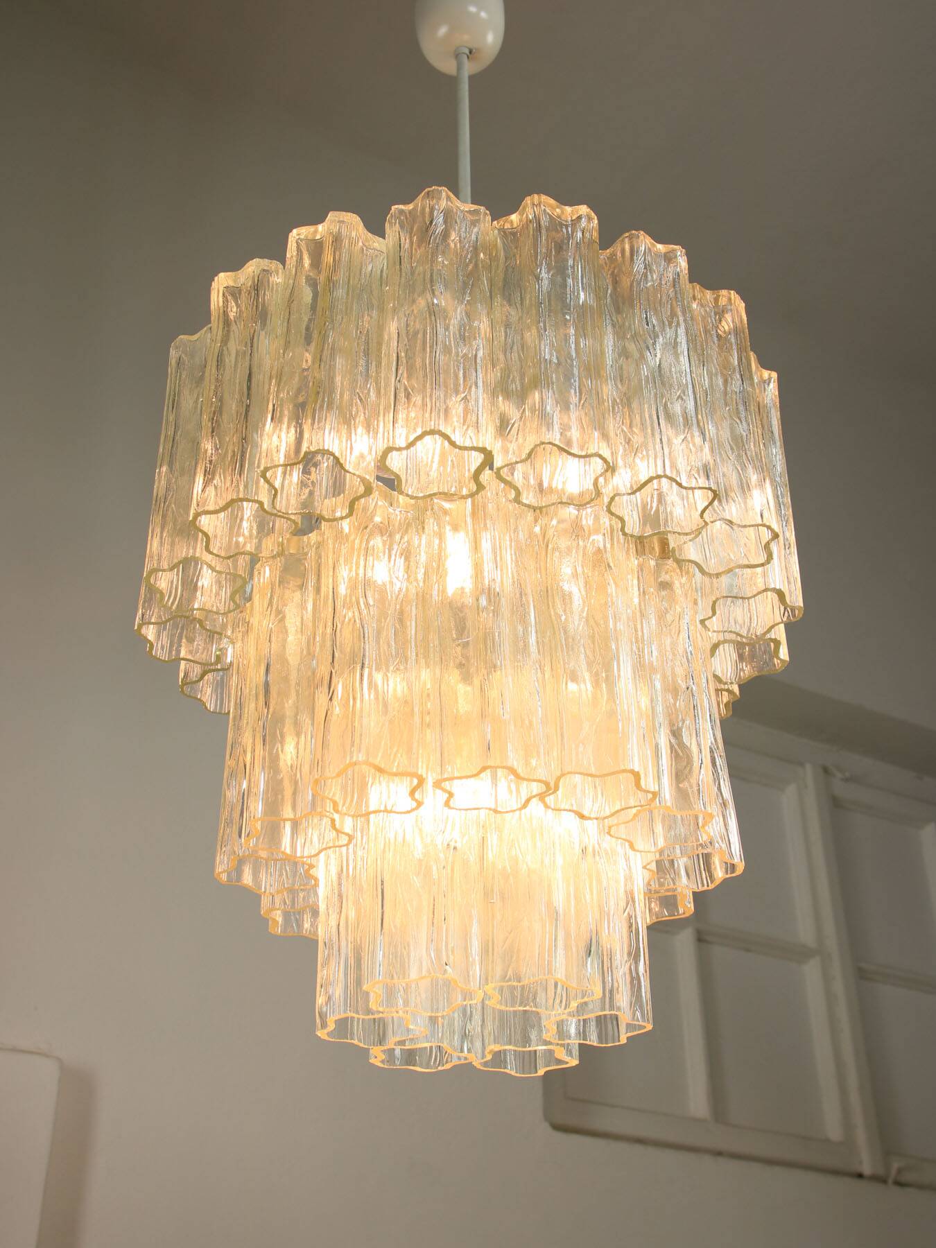 Large Mid-century Italian Glass Cascade Chandelier