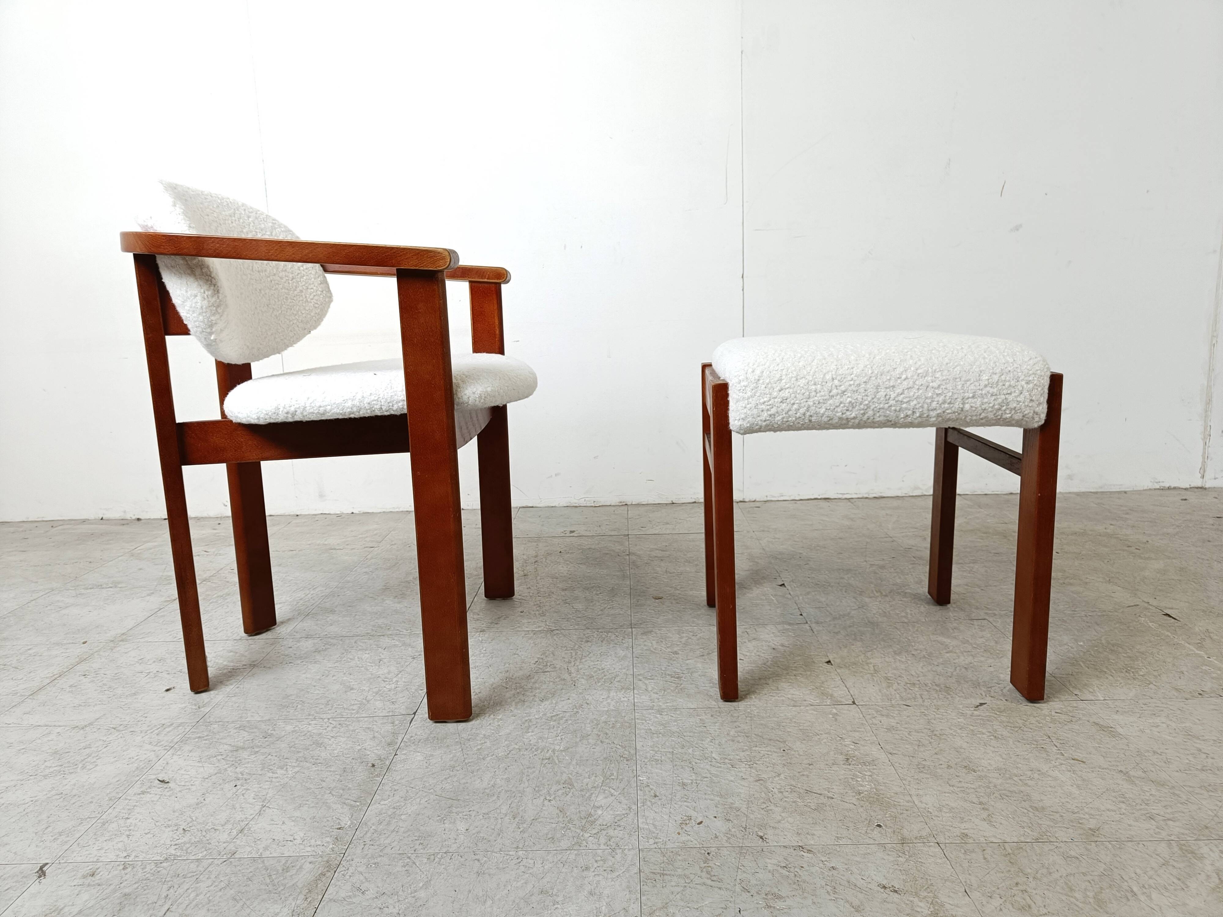 Vintage boucle armchair with foot stool, 1960s