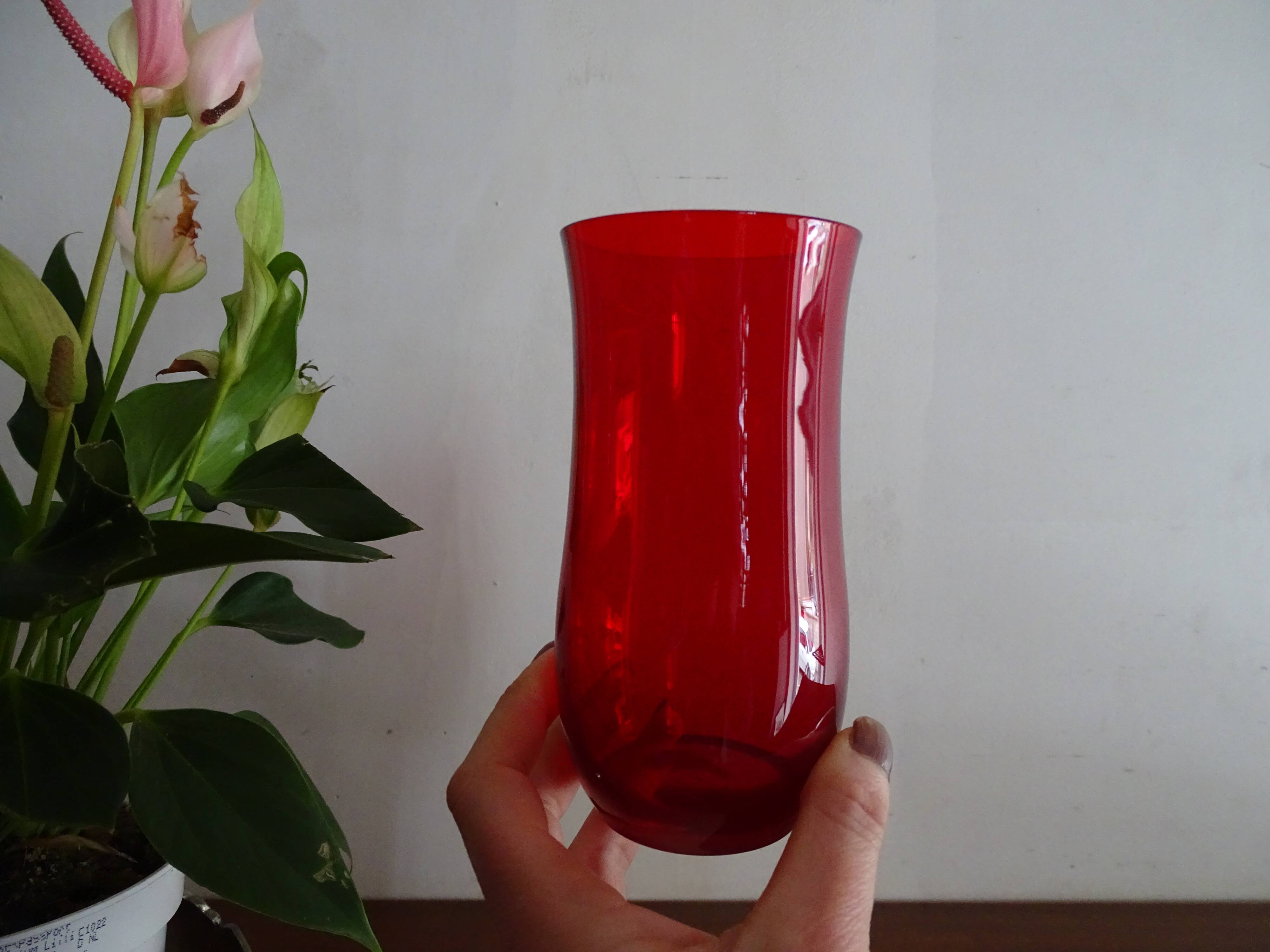 6 water glasses blown glass vintage ruby red 1960