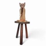 Chaises tripodes brutalistes en cuir de vache pour chat / étiquetées fabriquées en Espagne, dossier pliable, années 1960