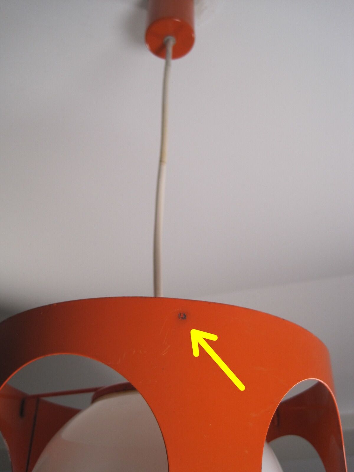 Suspension ball space age seventies in openwork metal orange laca circa 1970