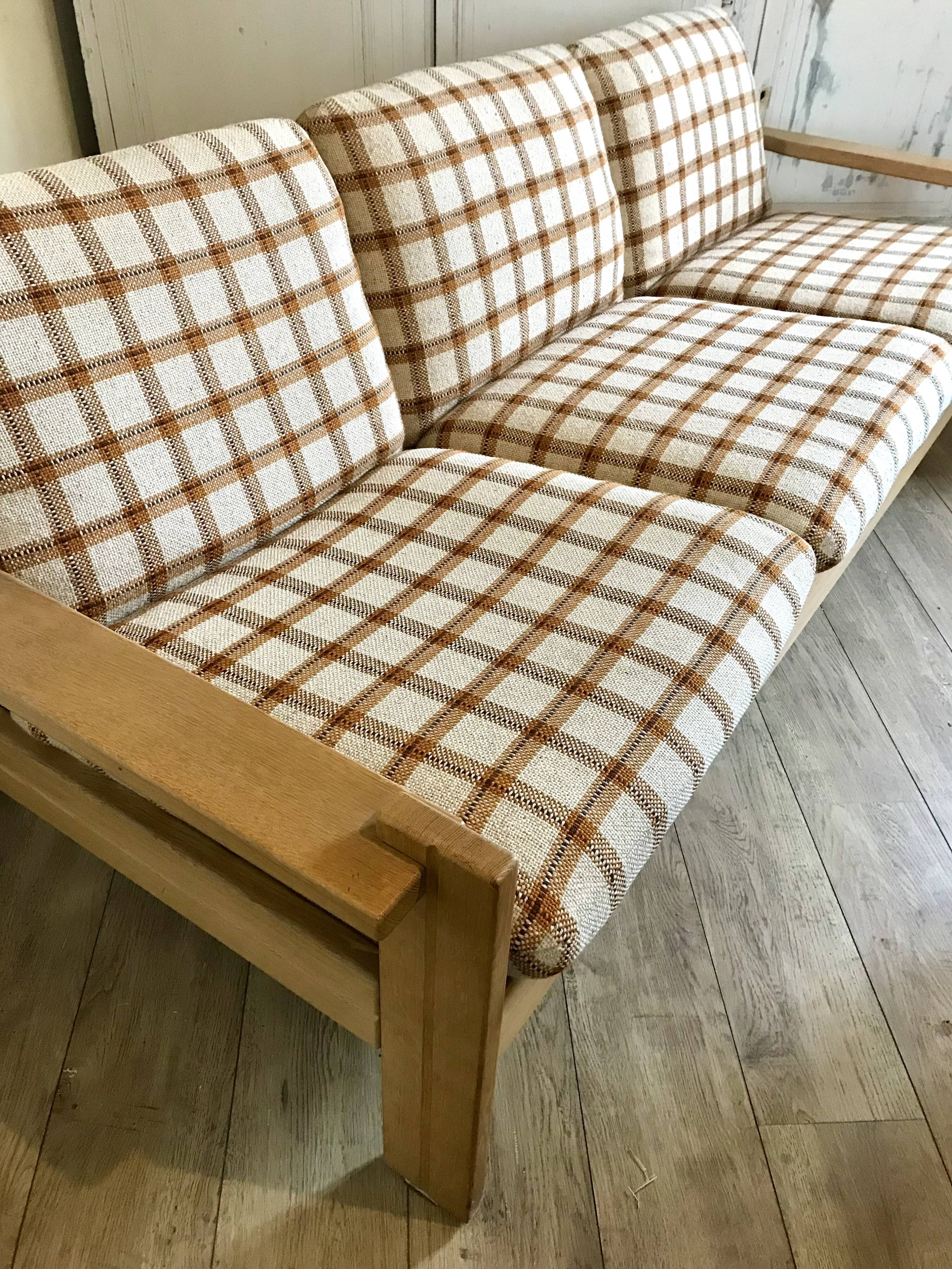 Vintage brutalist sofa in solid oak circa 1980