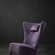 Fauteuil à oreilles à dossier haut en chêne et tissu violet, style scandinave vintage des années 1950