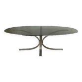 70s design coffee table in metal and smoked glass