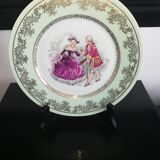 Pale green plate gallant scene Limoges