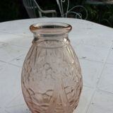 hyacinth vase molded glass rosaline art deco motifs signed Joma