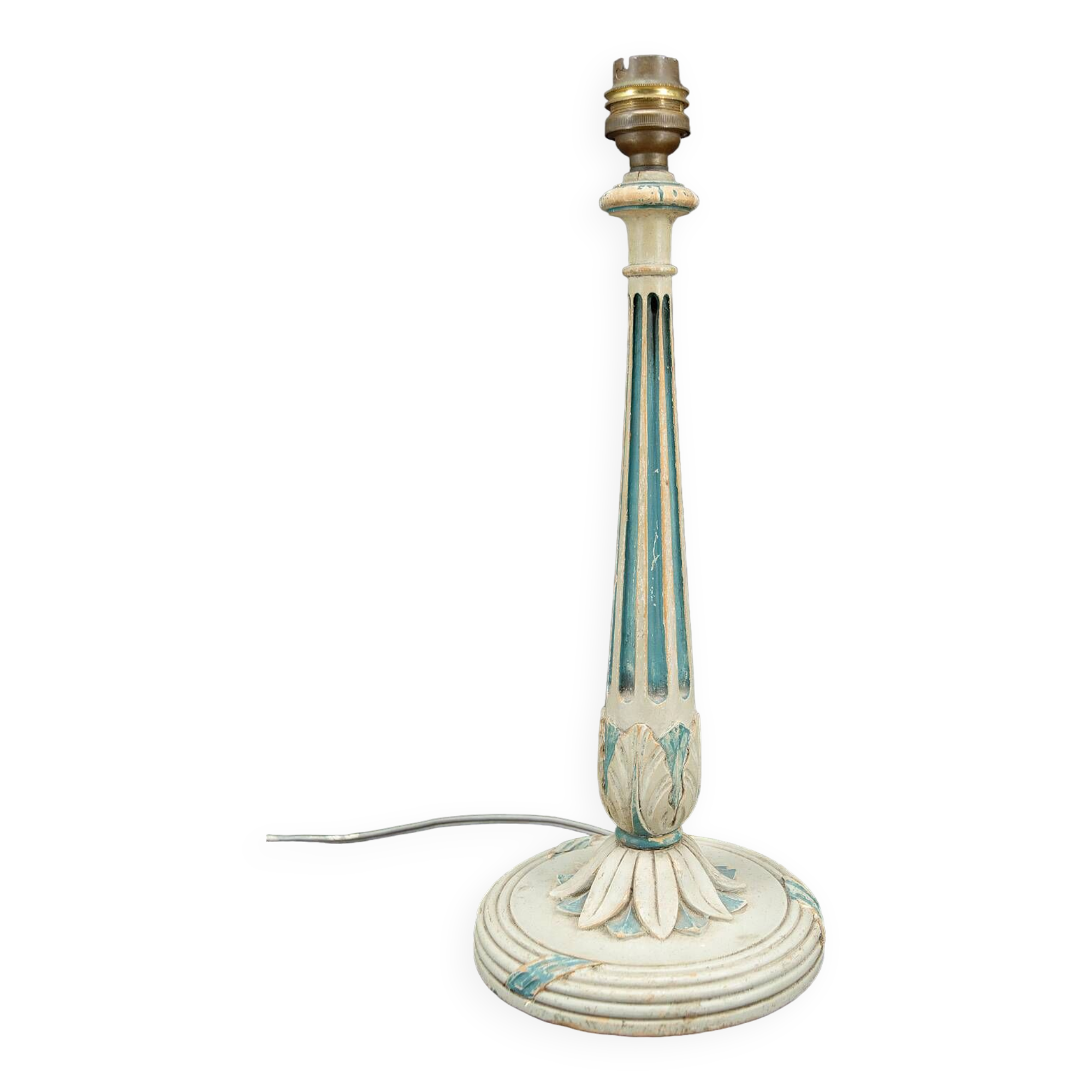 Art Deco wooden lamp painted in white and patinated blue, France, Circa 1920