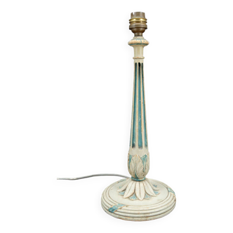 Lampe en bois Art Déco peinte en blanc et bleu patiné, France, Circa 1920