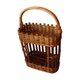 Porte-bouteilles en osier/rotin vintage de 1970