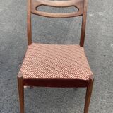 Chaise scandinave en bois palissandre 1960 / 1970 et tissu carreaux marron vintage