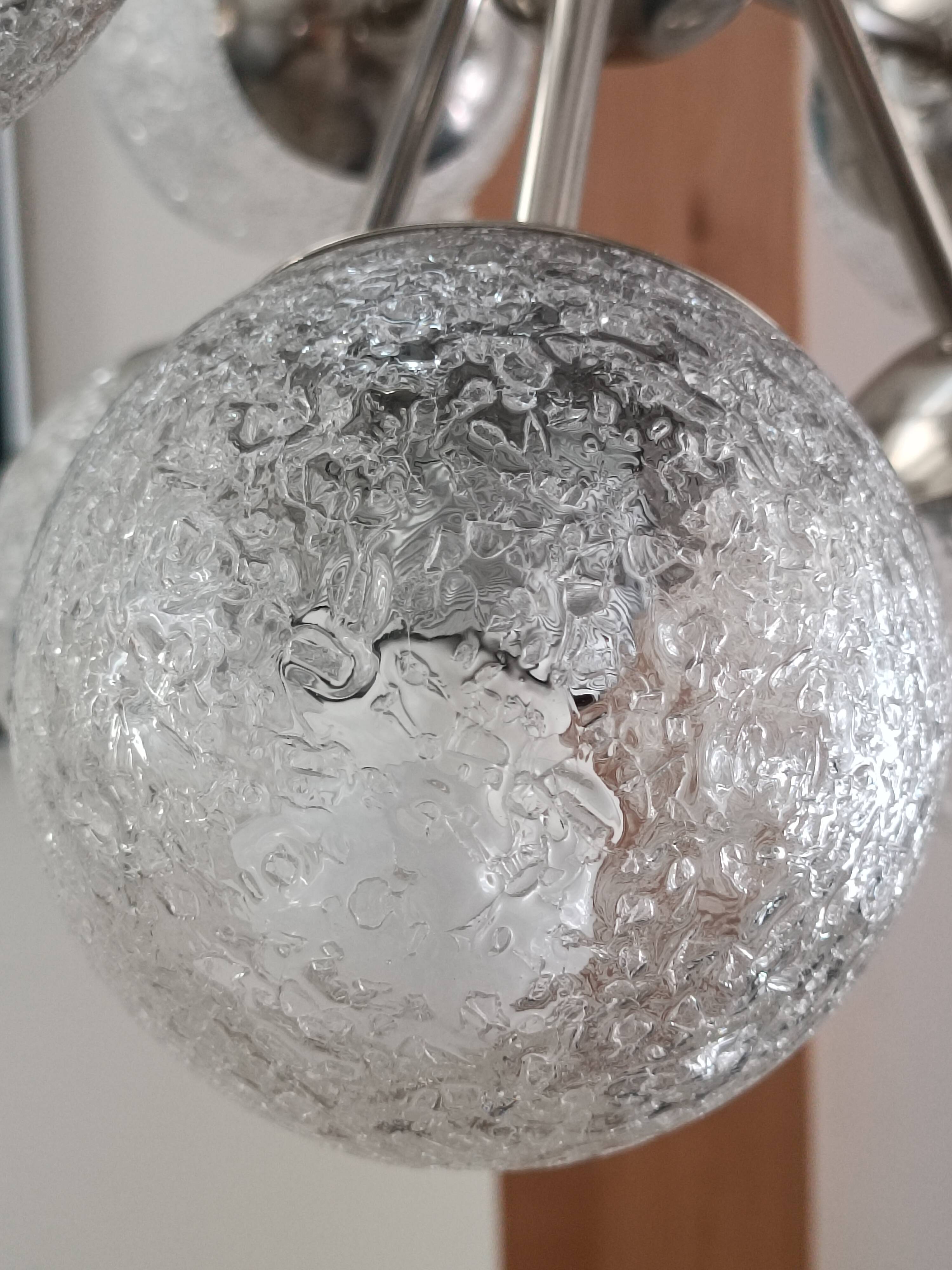 Lustre scandinave spoutnik atomic ice glass 1970s