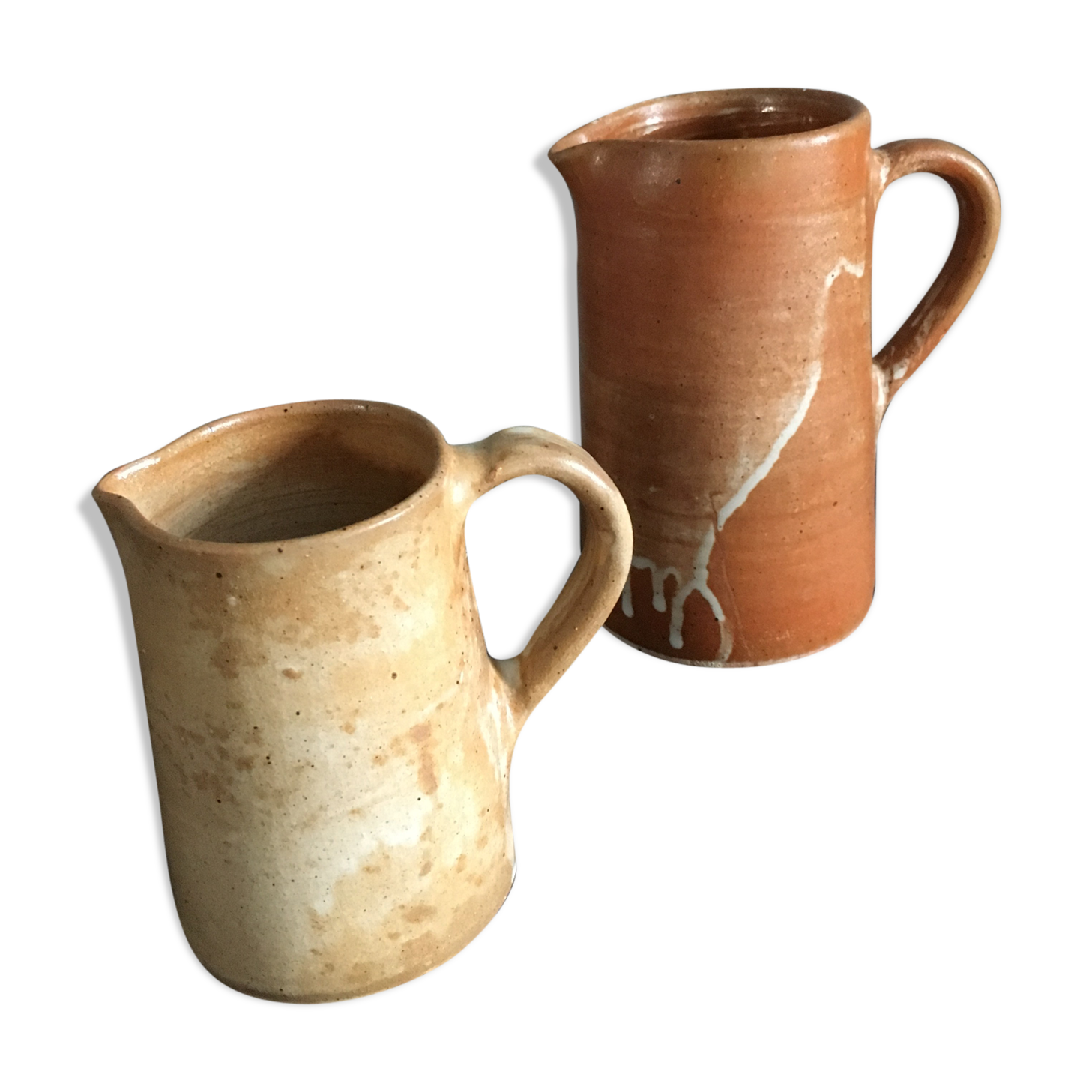 Set of 2 enamelled stoneware jugs