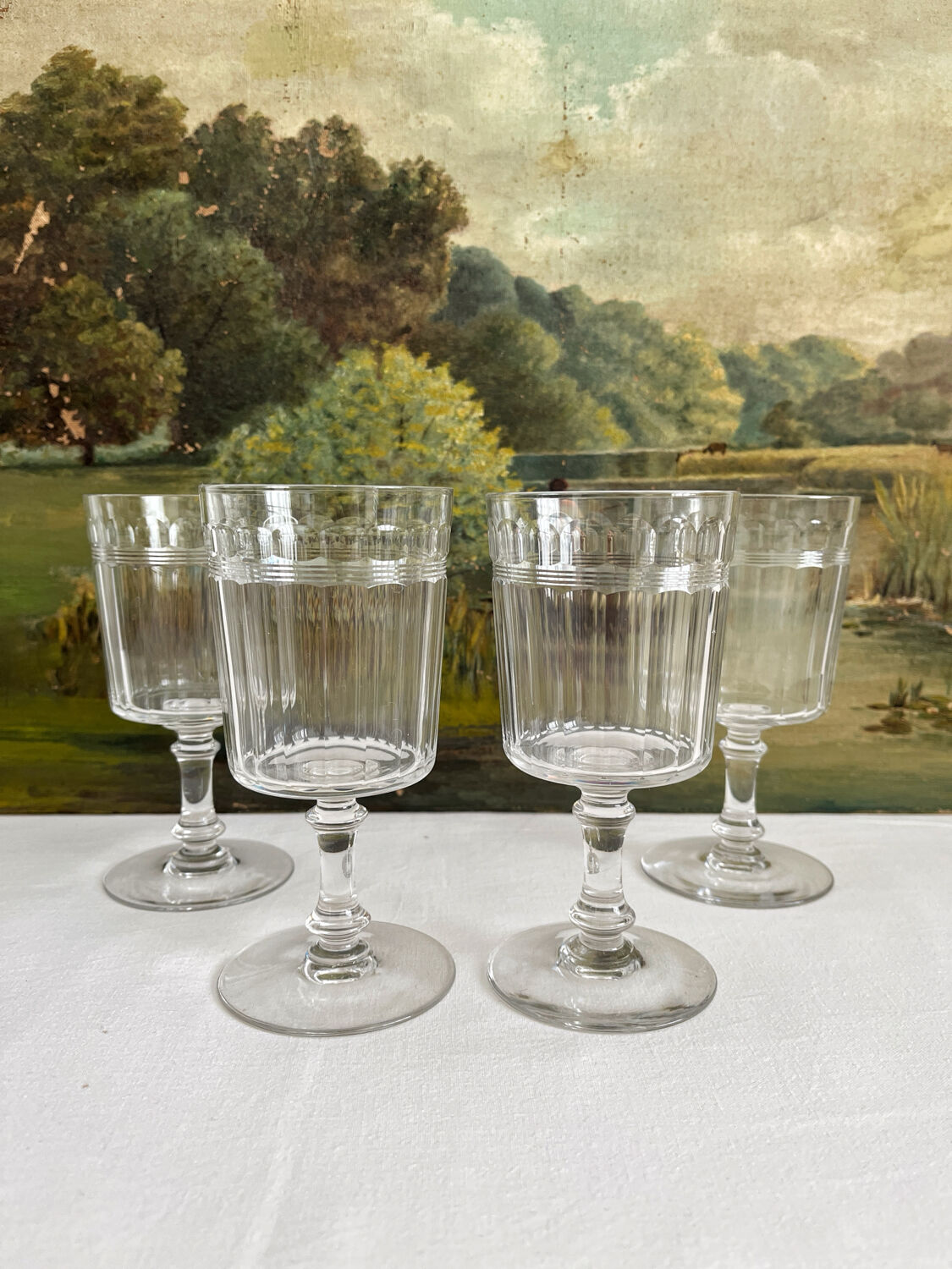 4 Baccarat cut crystal water/wine glasses, Chicago model
