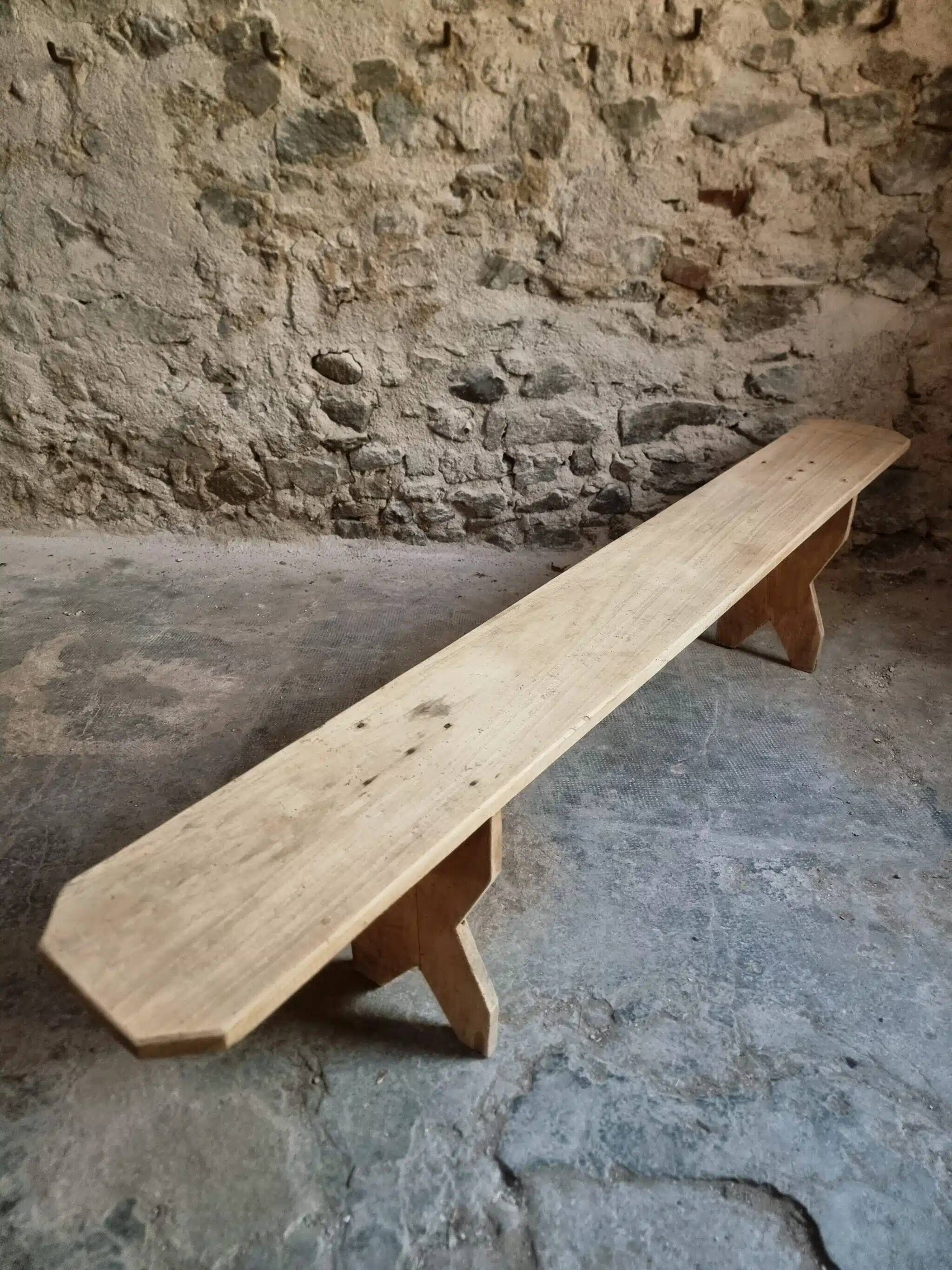Set of 2 antique French poplar benches, consoles or shelves, circa 1900.